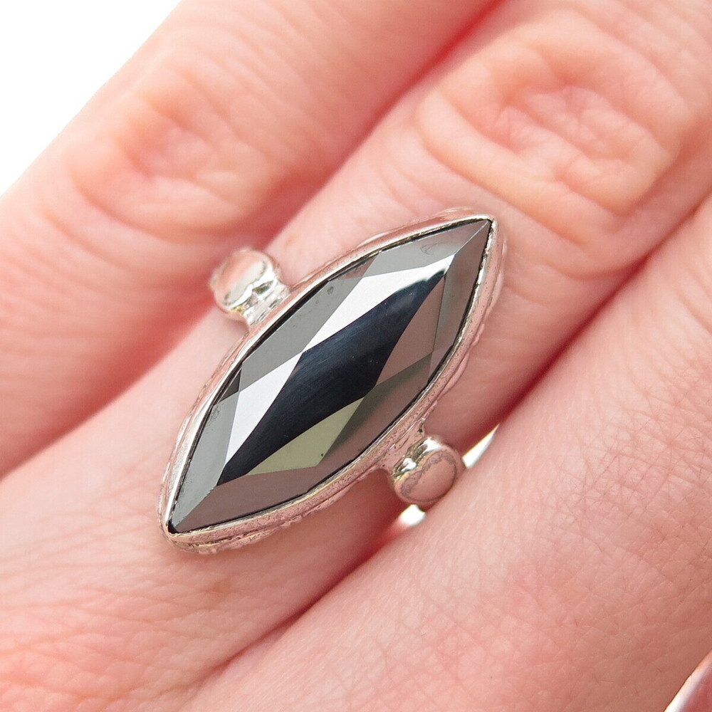 Clark & Coombs Sterling Silver Antique Art Deco Real Hematite Heart Ring Size 3